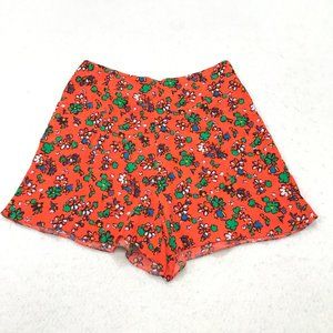 TopShop High Waisted Shorts Womens 4 Orange Floral Ditzy High Rise Flat Front